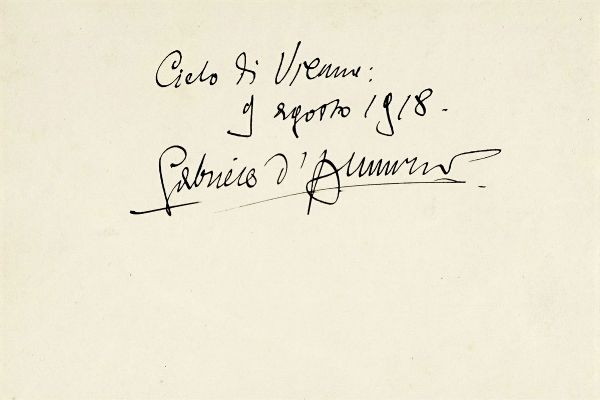 Gabriele D'Annunzio : Storica fotografia aerea dei volantini che cadono su Vienna con annotazione autografa di d'Annunzio.  - Asta Libri, autografi e manoscritti - Associazione Nazionale - Case d'Asta italiane