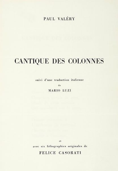 PAUL VALRY : Cantique des colonnes.  - Asta Libri, autografi e manoscritti - Associazione Nazionale - Case d'Asta italiane