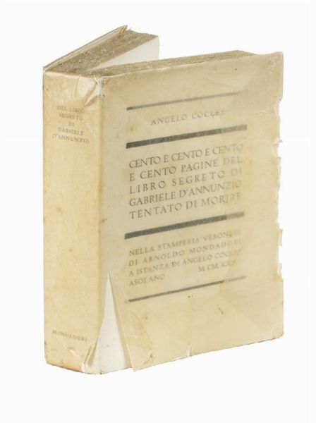 Gabriele D'Annunzio : Dedica autografa su libro Angelo Cocles. Cento e cento e cento e cento pagine del libro segreto di Gabriele d'Annunzio tentato di morire.  - Asta Libri, autografi e manoscritti - Associazione Nazionale - Case d'Asta italiane