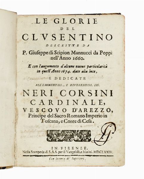 GIUSEPPE MANNUCCI : Le glorie del Clusentino...  - Asta Libri, autografi e manoscritti - Associazione Nazionale - Case d'Asta italiane