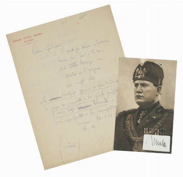 BENITO MUSSOLINI : Lettera autografa firmata, inviata da Bologna a [Sandro] Giuliani.  - Asta Libri, autografi e manoscritti - Associazione Nazionale - Case d'Asta italiane