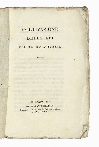 Carlo Amoretti : Coltivazione delle api pel Regno d'Italia.  - Asta Libri, autografi e manoscritti - Associazione Nazionale - Case d'Asta italiane