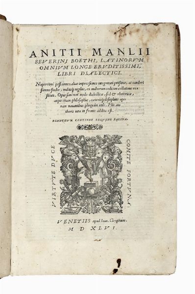 ANICIUS MANLIUS TORQUATUS SEVERINUS BOETHIUS : Libri dialectici...  - Asta Libri, autografi e manoscritti - Associazione Nazionale - Case d'Asta italiane