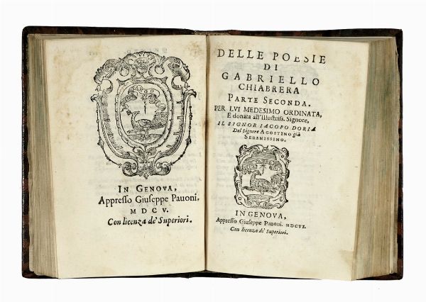 GABRIELLO CHIABRERA : Delle Poesie [...] Parte Prima (-Terza).  - Asta Libri, autografi e manoscritti - Associazione Nazionale - Case d'Asta italiane