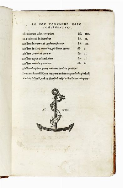 MARCUS TULLIUS CICERO : In hoc volumine haec continentur. Rhetoricorum ad C. Herennium lib. IIII. [...] de inuentione lib. III...  - Asta Libri, autografi e manoscritti - Associazione Nazionale - Case d'Asta italiane