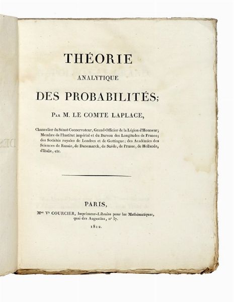 PIERRE SIMON LAPLACE (DE) : Theorie analytique des probabilits...  - Asta Libri, autografi e manoscritti - Associazione Nazionale - Case d'Asta italiane