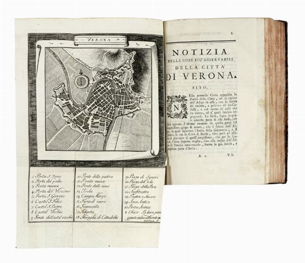 PIETRO MONTANARI : La Verona illustrata ridotta in compendio principalmente per uso de' forestieri con varie aggiunte. Premessa in ristretto la vita del marchese Scipione Maffei. Parte prima [-seconda].  - Asta Libri, autografi e manoscritti - Associazione Nazionale - Case d'Asta italiane