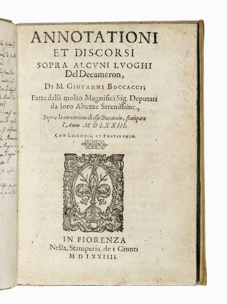 LEONARDO SALVIATI : Degli avvertimenti della lingua sopra'l Decamerone [...]. Diviso in tre libri...  - Asta Libri, autografi e manoscritti - Associazione Nazionale - Case d'Asta italiane