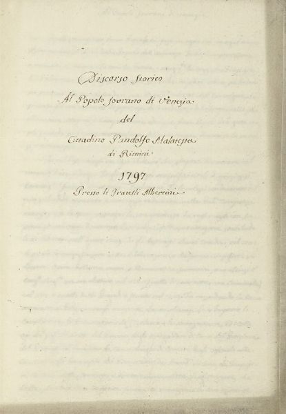 Discorso storico al Popolo sovrano di Venezia.  - Asta Libri, autografi e manoscritti - Associazione Nazionale - Case d'Asta italiane