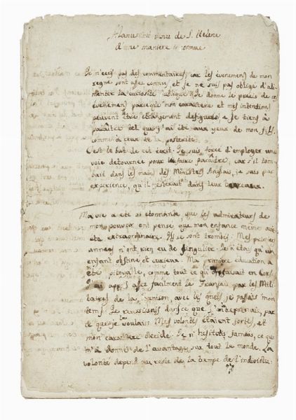 NAPOLEONE I NAPOLEONE I : Manuscrit venu de St. Helne d'une manire inconnue.  - Asta Libri, autografi e manoscritti - Associazione Nazionale - Case d'Asta italiane