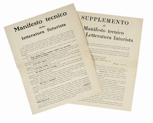 Filippo Tommaso Marinetti : Manifesto tecnico della letteratura futurista.  - Asta Libri, autografi e manoscritti - Associazione Nazionale - Case d'Asta italiane