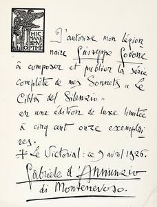 Gabriele D'Annunzio : Le citt del silenzio.  - Asta Libri, autografi e manoscritti - Associazione Nazionale - Case d'Asta italiane