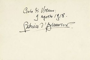 Gabriele D'Annunzio - Storica fotografia aerea dei volantini che cadono su Vienna con annotazione autografa di d'Annunzio.