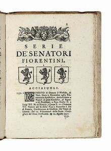 GIUSEPPE MANNI : Serie de' Senatori Fiorentini...  - Asta Libri, autografi e manoscritti - Associazione Nazionale - Case d'Asta italiane