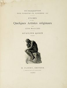 AUGUSTE RODIN - Citazione autografa firmata su libro sul volume di Lon Mallard: Etudes sur quelques artistes originaux Auguste Rodin edizione H. Floury ? Paris, 1898.