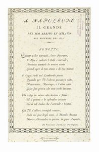 VINCENZO JACOBACCI - A Napoleone il Grande pel suo arrivo in Milano nel novembre del 1807. Sonetto.