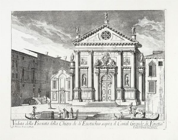 Domenico Lovisa : Veduta della Facciata della Chiesa di S. Eustachio sopra il Canal Grande di Venetia.  - Asta Arte Antica, Orientale, Moderna e Contemporanea [parte I] - Associazione Nazionale - Case d'Asta italiane