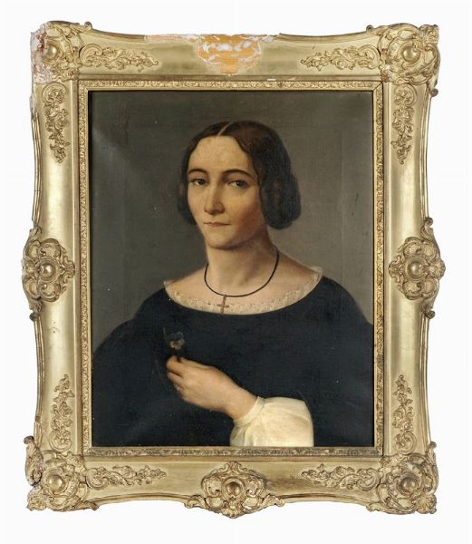 Ritratto di dama in nero con fiore in mano.  - Asta Arte Antica, Orientale, Moderna e Contemporanea [parte I] - Associazione Nazionale - Case d'Asta italiane