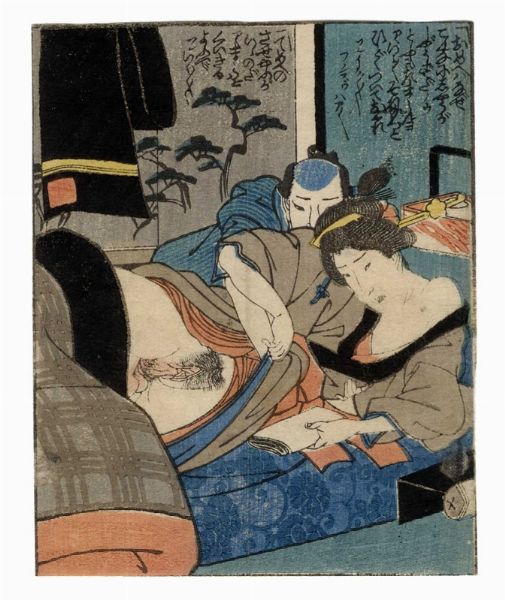 UTAGAWA KUNISADA I (TOYOKUNI III) : Cinque tavole erotiche.  - Asta Arte Antica, Orientale, Moderna e Contemporanea [parte I] - Associazione Nazionale - Case d'Asta italiane