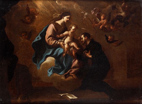 Scuola genovese del XVIII secolo Madonna con Bambino e S. Antonio da Padova  - Asta Dipinti Antichi - Associazione Nazionale - Case d'Asta italiane