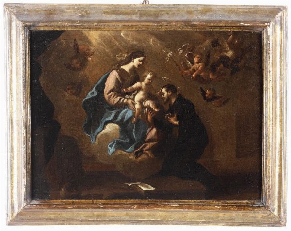 Scuola genovese del XVIII secolo Madonna con Bambino e S. Antonio da Padova  - Asta Dipinti Antichi - Associazione Nazionale - Case d'Asta italiane