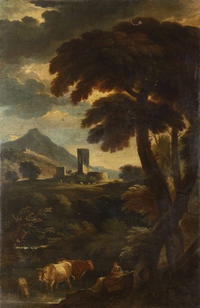 Pieter Mulier detto il Vecchio, Cerchia di : Paesaggio con pastori e armenti  - Asta Dipinti Antichi - Associazione Nazionale - Case d'Asta italiane