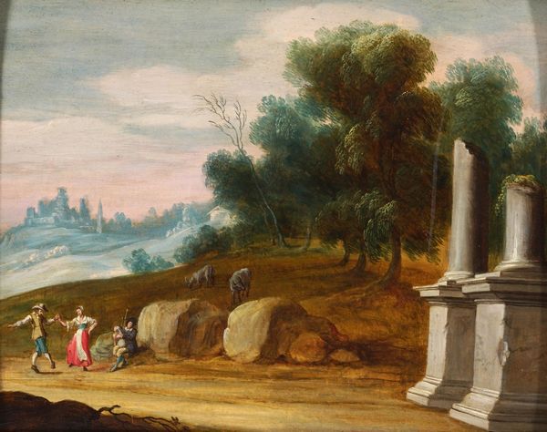 Gaspar de Witte : Paesaggio con contadini e rovine  - Asta Dipinti Antichi - Associazione Nazionale - Case d'Asta italiane