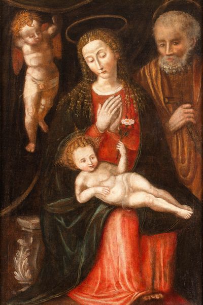 Scuola del XVII secolo Sacra Famiglia con angelo  - Asta Dipinti Antichi - Associazione Nazionale - Case d'Asta italiane