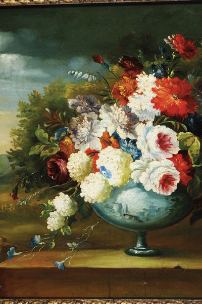 Scuola del XVIII-XIX secolo Vaso di fiori entro paesaggio  - Asta Dipinti Antichi - Associazione Nazionale - Case d'Asta italiane