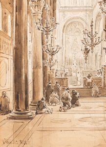 Achille Vianelli : Interno di chiesa  - Asta Dipinti Antichi - Associazione Nazionale - Case d'Asta italiane