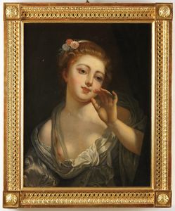 Jean-Baptiste Greuze, copia da - Ritratto di fanciulla con fiori