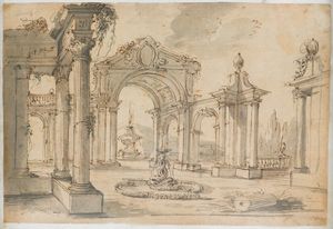 Leonardo Coccorante, Attribuito a - Capriccio con architetture classiche