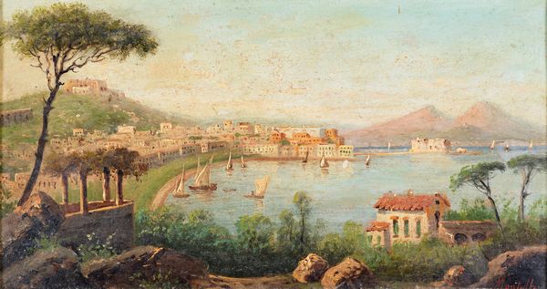 Salvatore Montullo : Veduta del Golfo di Napoli da Posillipo  - Asta Dipinti del XIX e XX Secolo - Associazione Nazionale - Case d'Asta italiane