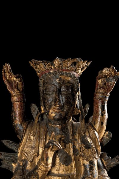 Grande e importante figura di Mahamayuri, dodicesimo anno del periodo di Kangxi in bronzo dorato con iscrizioni, Cina, Dinastia Qing, epoca Kangxi (1662-1722)  - Asta Arte Orientale - Associazione Nazionale - Case d'Asta italiane