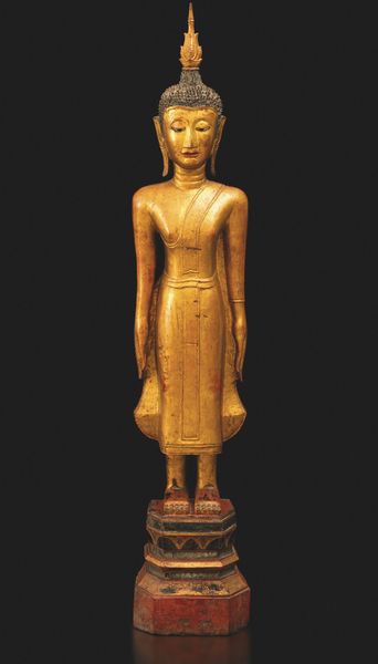 Figura di buddha stante in legno, Thailandia, XIX secolo, Regno di Rattanakosin/del Siam (1782-1932)  - Asta Arte Orientale - Associazione Nazionale - Case d'Asta italiane