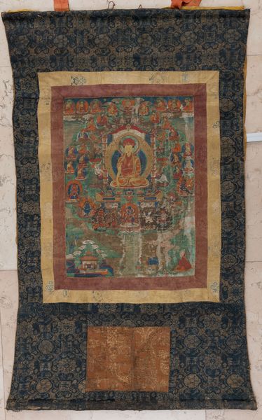 Thangka in seta con figura di Lama centrale e altre divinit, Tibet, XVIII secolo  - Asta Arte Orientale - Associazione Nazionale - Case d'Asta italiane