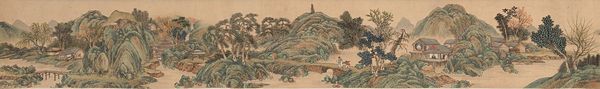 Scroll in formato orizzontale con ampia veduta di paesaggio e personaggi, Scuola di Xu Yang, Cina, XIX secolo  - Asta Arte Orientale - Associazione Nazionale - Case d'Asta italiane