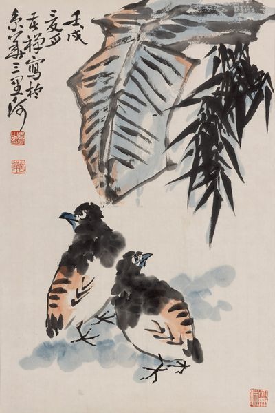 Scroll su carta con due figure di uccelli e iscrizioni titolato Zhu Niao,  Scuola di Li Ku Chan, Cina, XX secolo Zhu Niao  - Asta Arte Orientale - Associazione Nazionale - Case d'Asta italiane