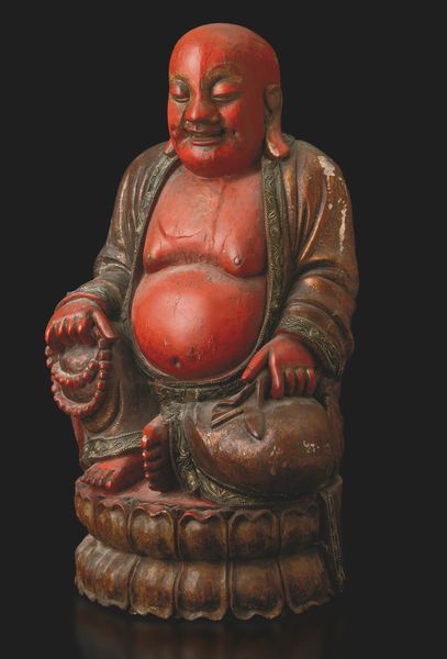 Grande figura di Budai  in legno laccato Cina, Dinastia Qing, XIX secolo  - Asta Arte Orientale - Associazione Nazionale - Case d'Asta italiane