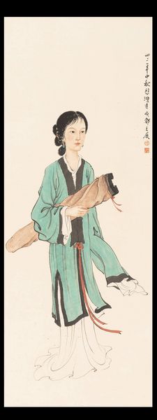 Scroll su carta a decoro di personaggio femminile con iscrizioni, Scuola di Xu Beihong, Cina, XX secolo  - Asta Arte Orientale - Associazione Nazionale - Case d'Asta italiane