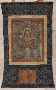 Thangka in seta con figura di Lama centrale e altre divinit, Tibet, XVIII secolo  - Asta Arte Orientale - Associazione Nazionale - Case d'Asta italiane