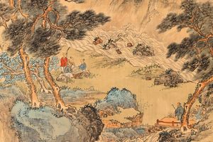 Scroll con scena di paesaggio montano con scatola titolato Nellautunno e nel settembre di Renyin, Renchang, Cina, XX secolo  - Asta Arte Orientale - Associazione Nazionale - Case d'Asta italiane