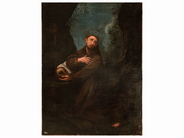 Scuola italiana del XVIII secolo : Da Guido Reni, San Francesco  - Asta Una casa fiorentina - Associazione Nazionale - Case d'Asta italiane