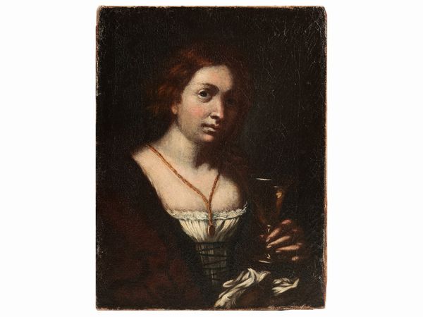 Scuola toscana del XVII secolo : Ritratto di donna in veste di Artemisia  - Asta Una casa fiorentina - Associazione Nazionale - Case d'Asta italiane