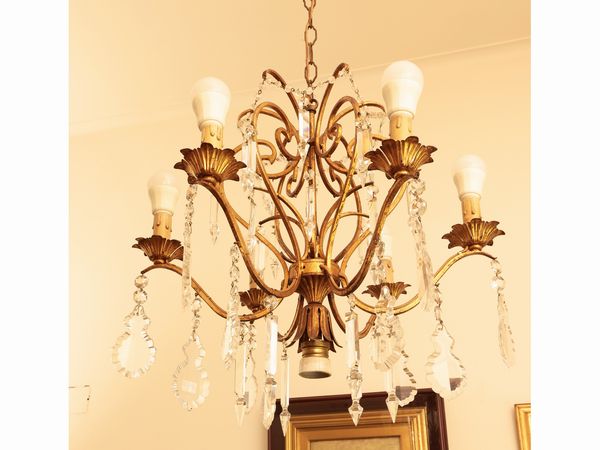 Lampadario in cristallo e metallo dorato  - Asta Una casa fiorentina - Associazione Nazionale - Case d'Asta italiane