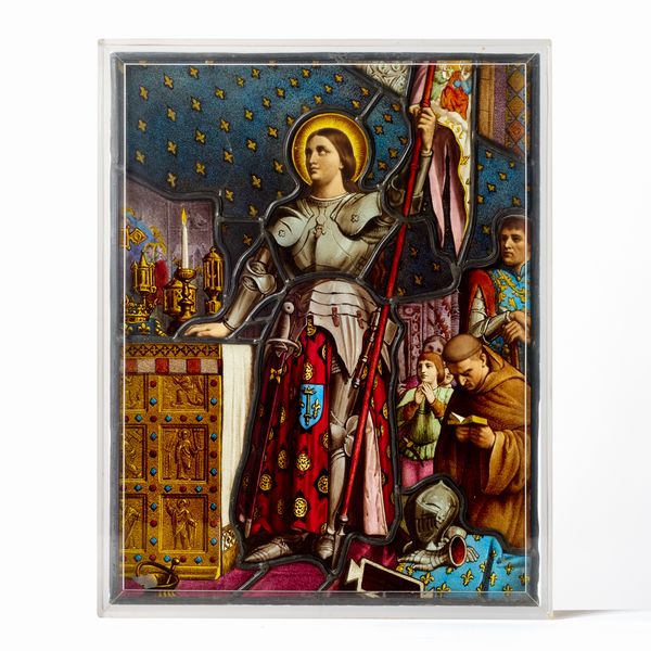 Ignoto francese fine XIX - inizio XX secolo : Giovanna d'Arco all'incoronazione di Carlo VII (da Jean-Auguste-Dominique Ingres)  - Asta Vetri e ceramiche - Associazione Nazionale - Case d'Asta italiane