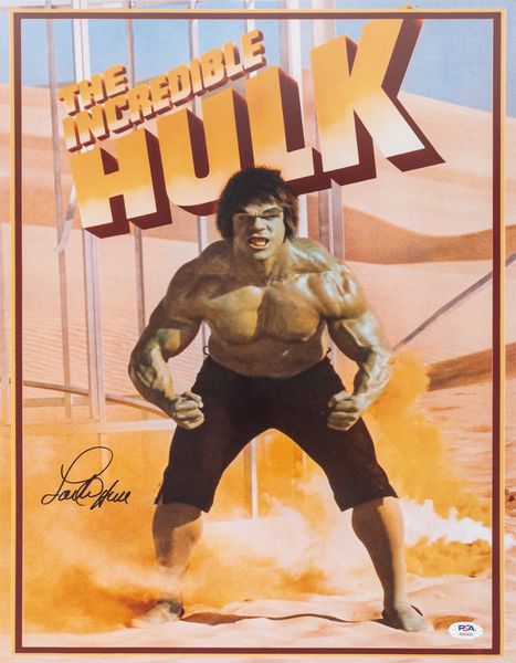 Lou Ferrigno  Poster autografato  41x51 cm (16x20 inch) -  Cert. Psa  - Asta Pop Culture / Memorabilia e Card - Associazione Nazionale - Case d'Asta italiane