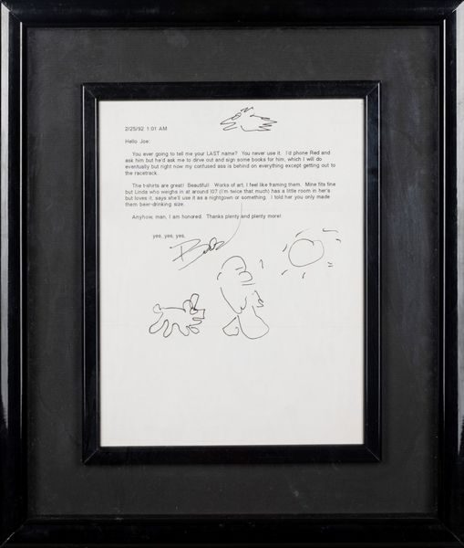 Charles Bukowski  Lettera autografata e con disegni originali  Con la busta di spedizione  In cornice  - Asta Pop Culture / Memorabilia e Card - Associazione Nazionale - Case d'Asta italiane