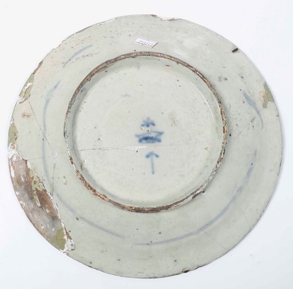 Tre piatti.<BR>Liguria, XVII-XVIII secolo e un piatto Francia, Nevers, seconda met del XVII secolo.  - Asta Ceramiche - Associazione Nazionale - Case d'Asta italiane