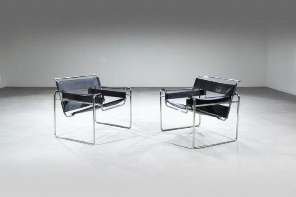 Marcel Breuer : Coppia di poltrone mod. Wassily o mod. B3  - Asta Design  - Associazione Nazionale - Case d'Asta italiane